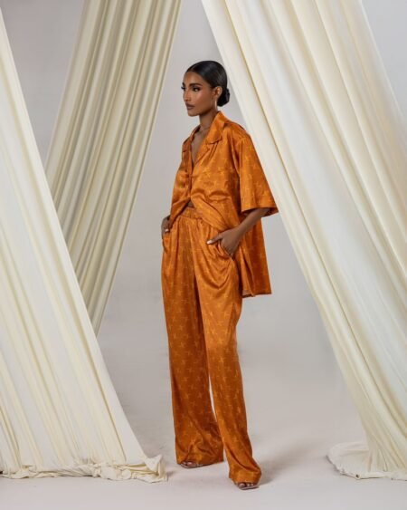 Orange X monogram lounge silk set