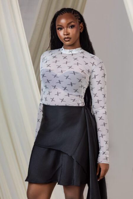 X icon Monogram Mesh top and silk skirt