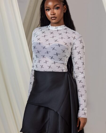 X icon Monogram Mesh top and silk skirt